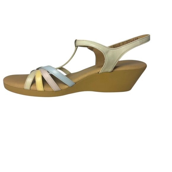 Vintage 70s Sandals YoYos Strappy Hippie Groovy Wedge Heel Pastel Leather 8.5 - Picture 9 of 16